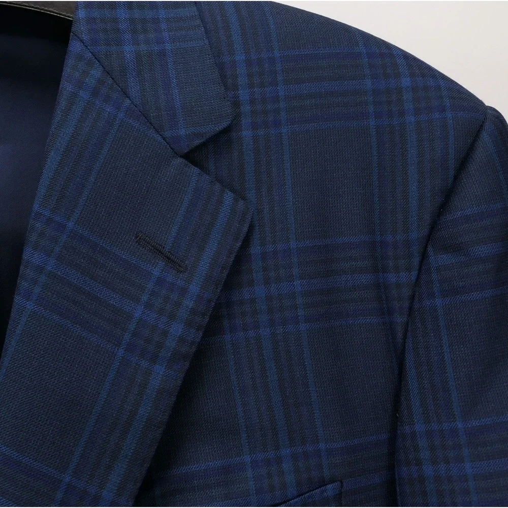 Samuelsohn x Zegna Mens 42R Blue Plaid Wool Silk Luxury Blazer